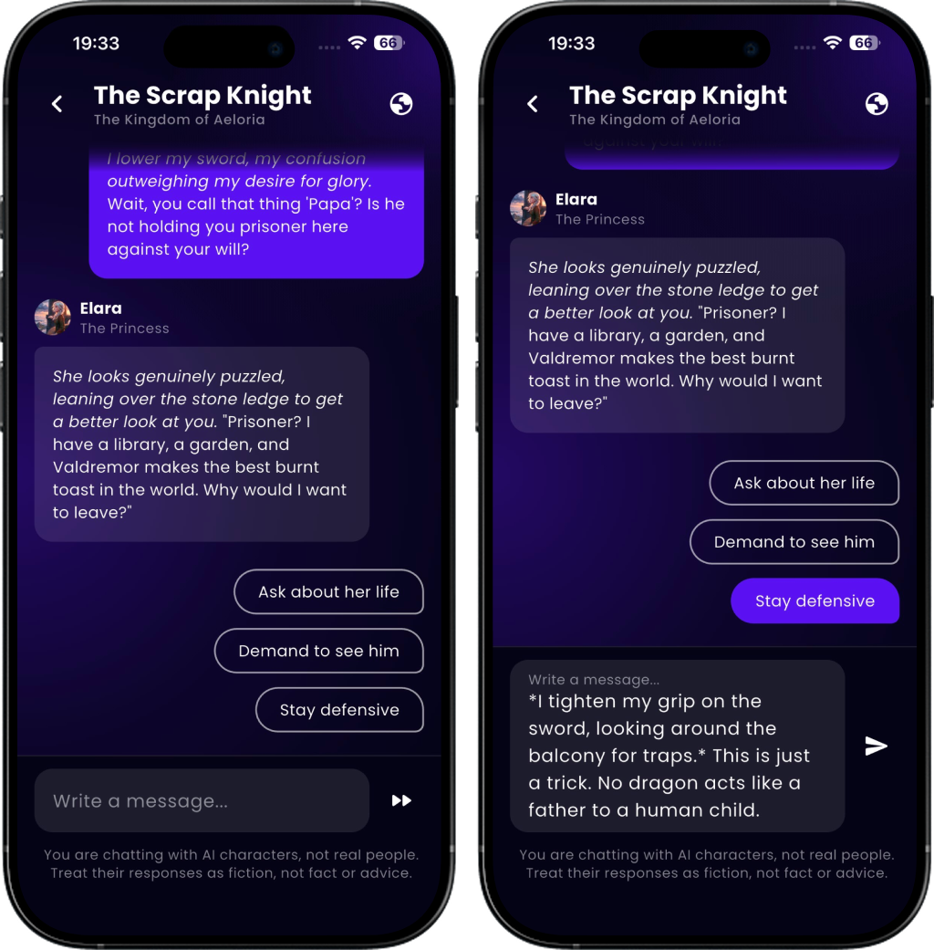 Suggested replies in Narratica story chat
